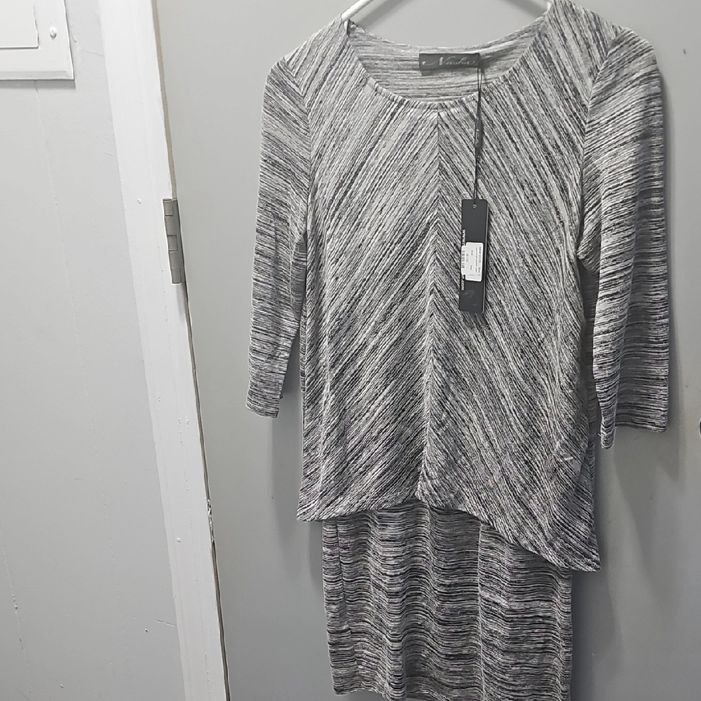 Elegant Black and Gray Striped Dress